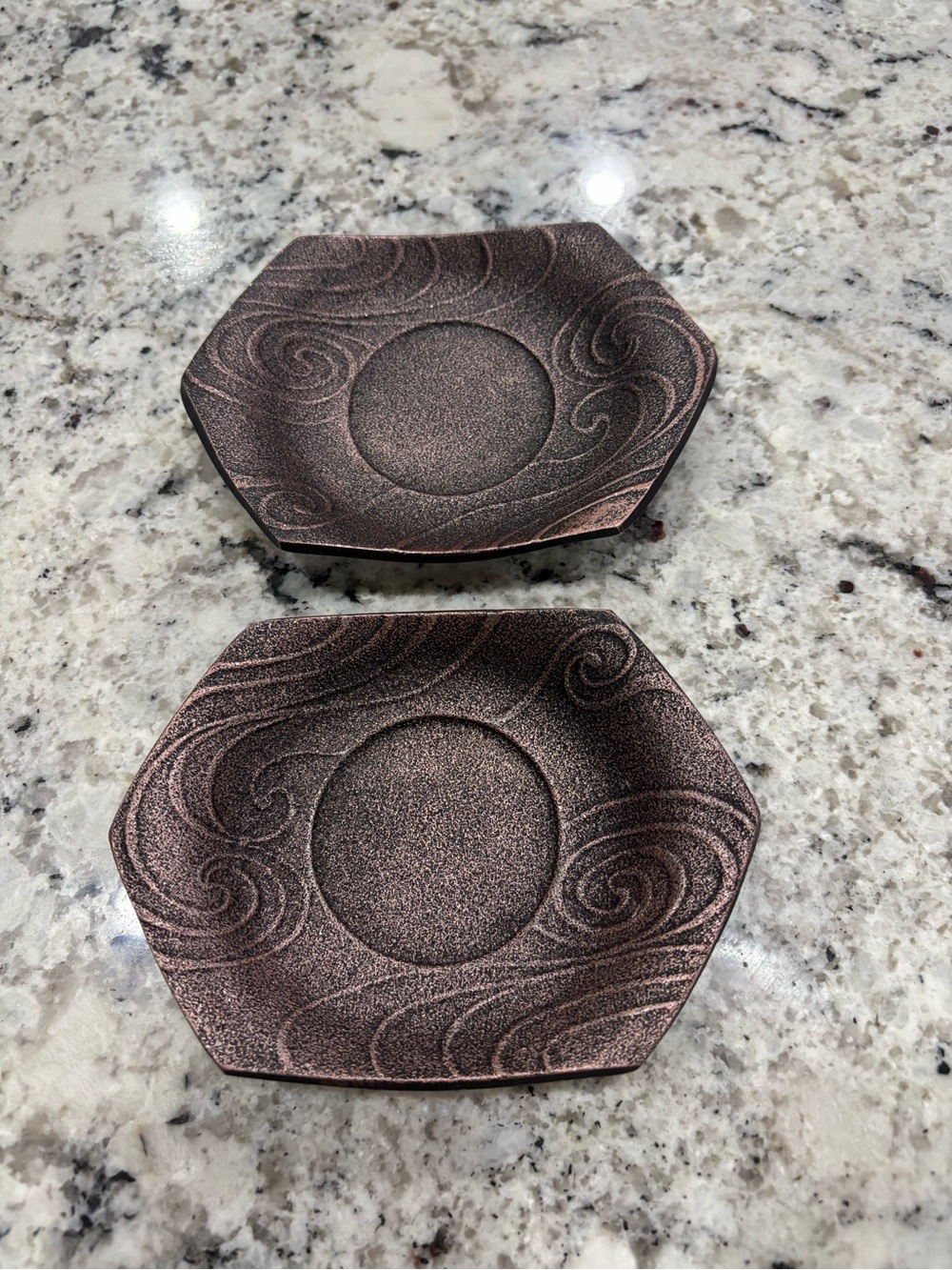 Teavana Cast Iron Swirl Hexagon Tea Coasters Saucers Set of 2 - jewelry holder